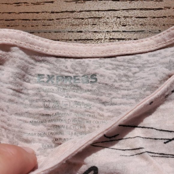 Express Pastel Pink Graphic Tee Shirt Rhinestones Top Preppy Floral Butterfly XS - Picture 3 of 5